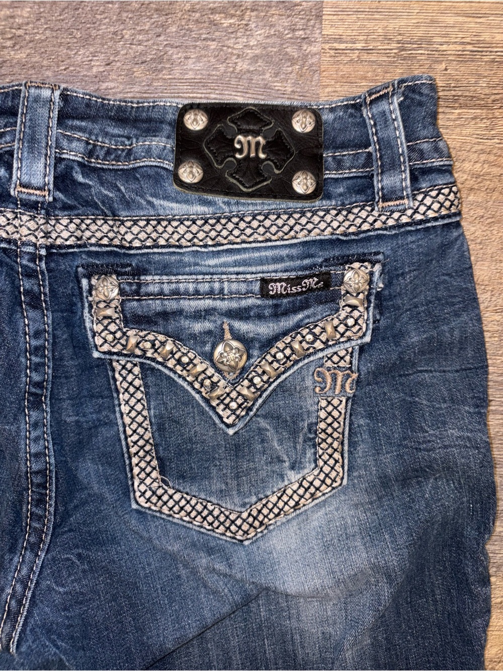 Moussy Dark Blue Embellished Back-Pocket Bootcut Jeans - Picture 4 of 11
